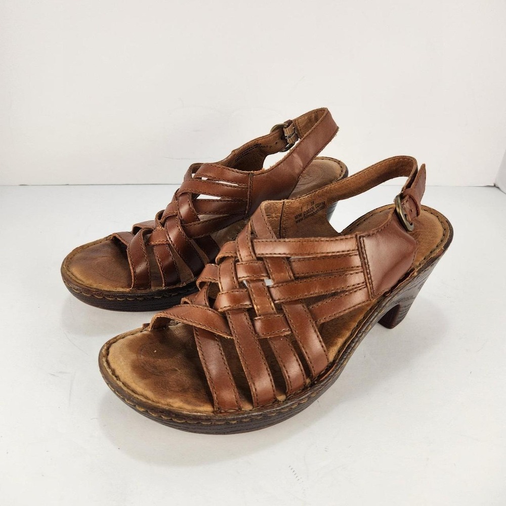 Born Women's Size 7 Brown Leather Strappy Heeled Sandals Slingback